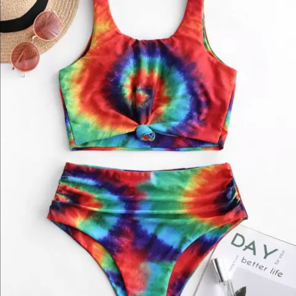 Zaful knotted high waist tie-dye bikini